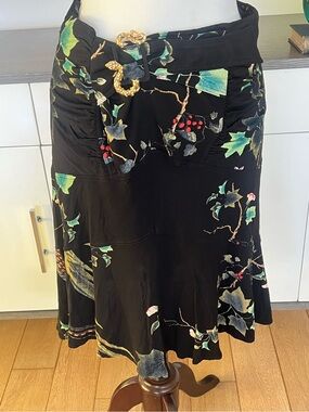 Rare Y2K Roberto Cavalli Snake Buckle Silk Blend Skirt IT 44 Adjustable Waist